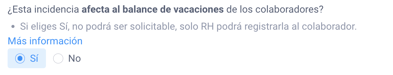 Configuración para vincular Medio día al balance de Vacaciones